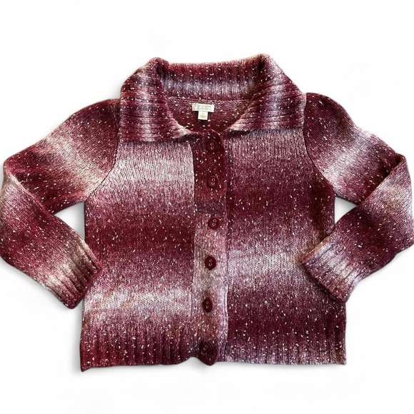 Christopher & Banks Womens Burgundy and White Speckled Cardigan Size Large - Picture 1 of 4